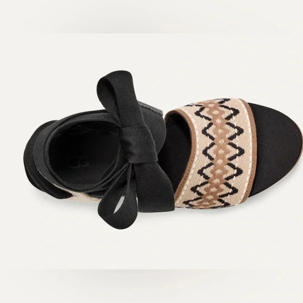 UGG Sz 9.5 Abbot Ankle Wrap Espadrille Sandals Band Tribal Embroidery NEW - Picture 6 of 16
